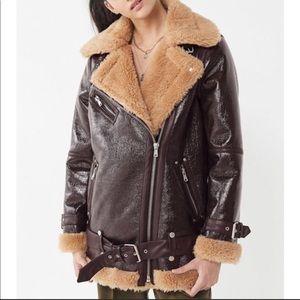 Avec Les Filles Patent Faux Sherpa Oversized Coat